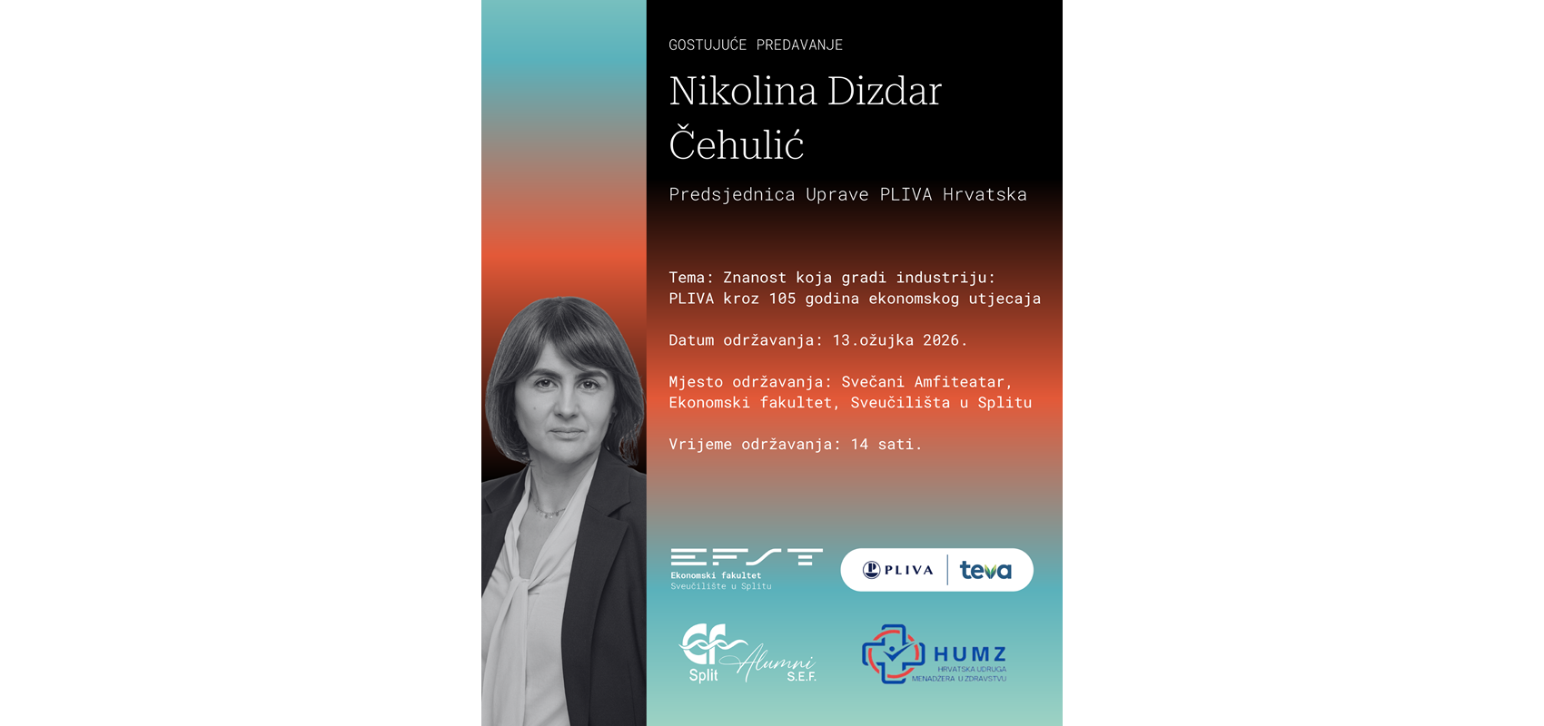 Predavanje predsjednice Uprave PLIVE Hrvatska Nikoline Dizdar Čehulić na Ekonomskom fakultetu